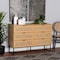 Baxton Studio Sawyer MidCentury Oak Brown Finished Wood and Black Metal  Storage Cabinet with Natural Rattan 223-12921-ZORO - alternate 1